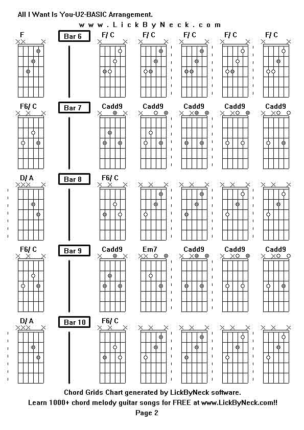 Chord Grids Chart of chord melody fingerstyle guitar song-All I Want Is You-U2-BASIC Arrangement,generated by LickByNeck software.